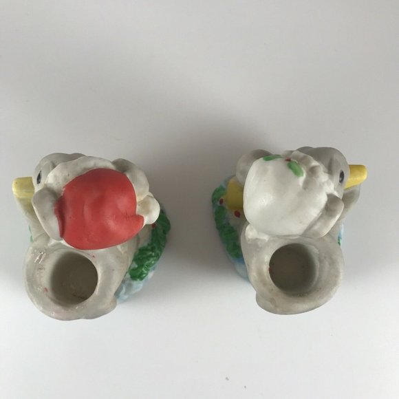 Vintage Christmas MOUSE CANDLE HOLDERS Holiday MICE FIGURINES Set Of 2 - Picture 5 of 8